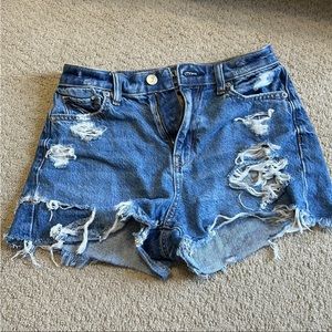 American Eagle ripped mom blue jean shorts